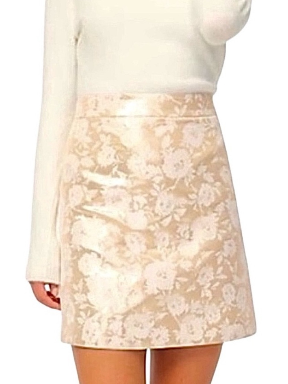 J. Crew Floral Jacquard Metallic Gold A-line Mini Skirt